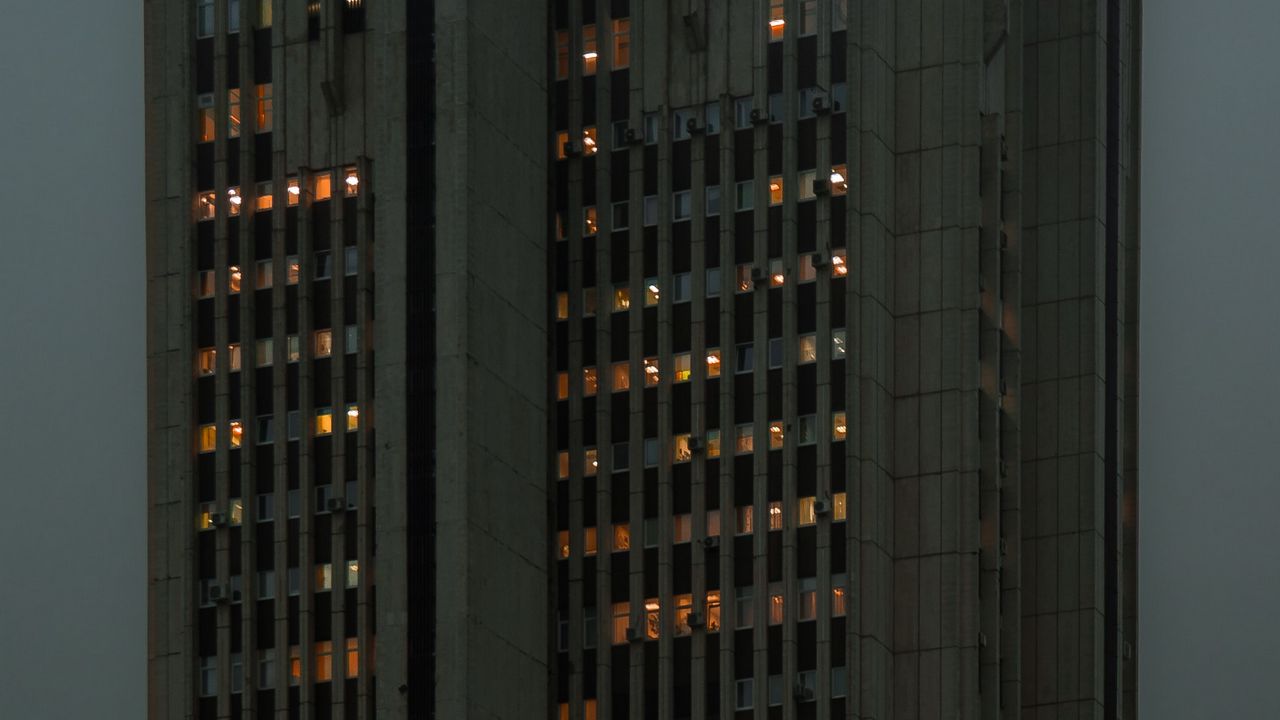 Wallpaper apartments, building, facade, lights, sky