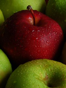 Preview wallpaper apple, apples, fruit, drops, wet, macro