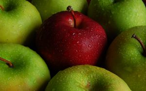 Preview wallpaper apple, apples, fruit, drops, wet, macro