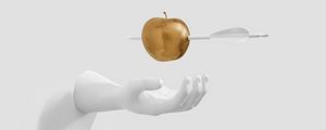 Preview wallpaper apple, arrow, hand, sculpture, minimalism