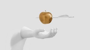 Preview wallpaper apple, arrow, hand, sculpture, minimalism
