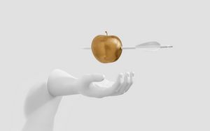 Preview wallpaper apple, arrow, hand, sculpture, minimalism