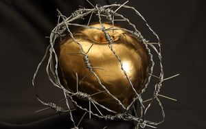 Preview wallpaper apple, barbed wire, drops, gold