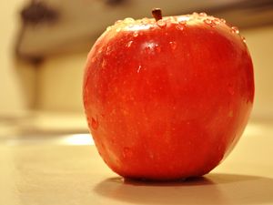 Preview wallpaper apple, fruit, drops, macro, red