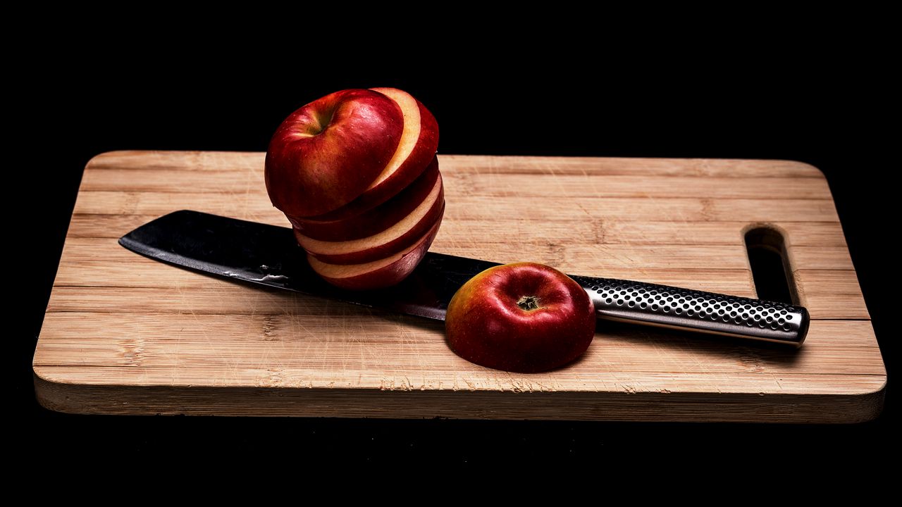 Wallpaper apple, fruit, slices, knife