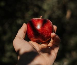 Preview wallpaper apple, hand, fruit, red