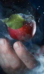 Preview wallpaper apple, hand, snow, steam