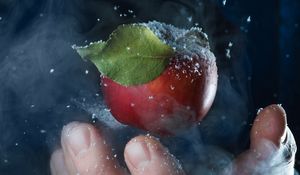 Preview wallpaper apple, hand, snow, steam