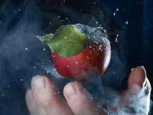 Preview wallpaper apple, hand, snow, steam