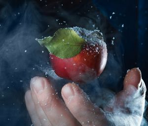 Preview wallpaper apple, hand, snow, steam