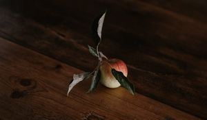 Preview wallpaper apple, leaves, fruit, table