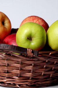 Preview wallpaper apples, basket, fruit, green, red