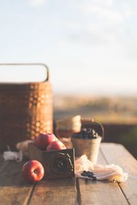 Preview wallpaper apples, blueberries, fruits, berries, table, picnic