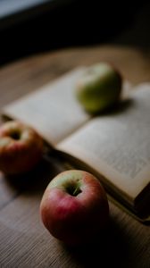 Preview wallpaper apples, book, fruit, red, green