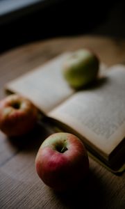 Preview wallpaper apples, book, fruit, red, green