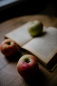 Preview wallpaper apples, book, fruit, red, green