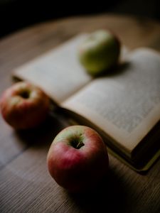 Preview wallpaper apples, book, fruit, red, green