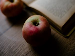 Preview wallpaper apples, book, fruit, red, green