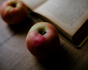 Preview wallpaper apples, book, fruit, red, green