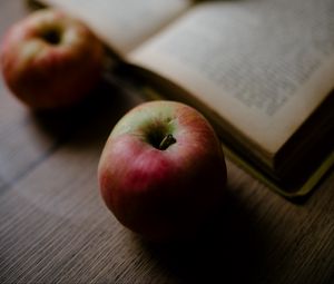 Preview wallpaper apples, book, fruit, red, green