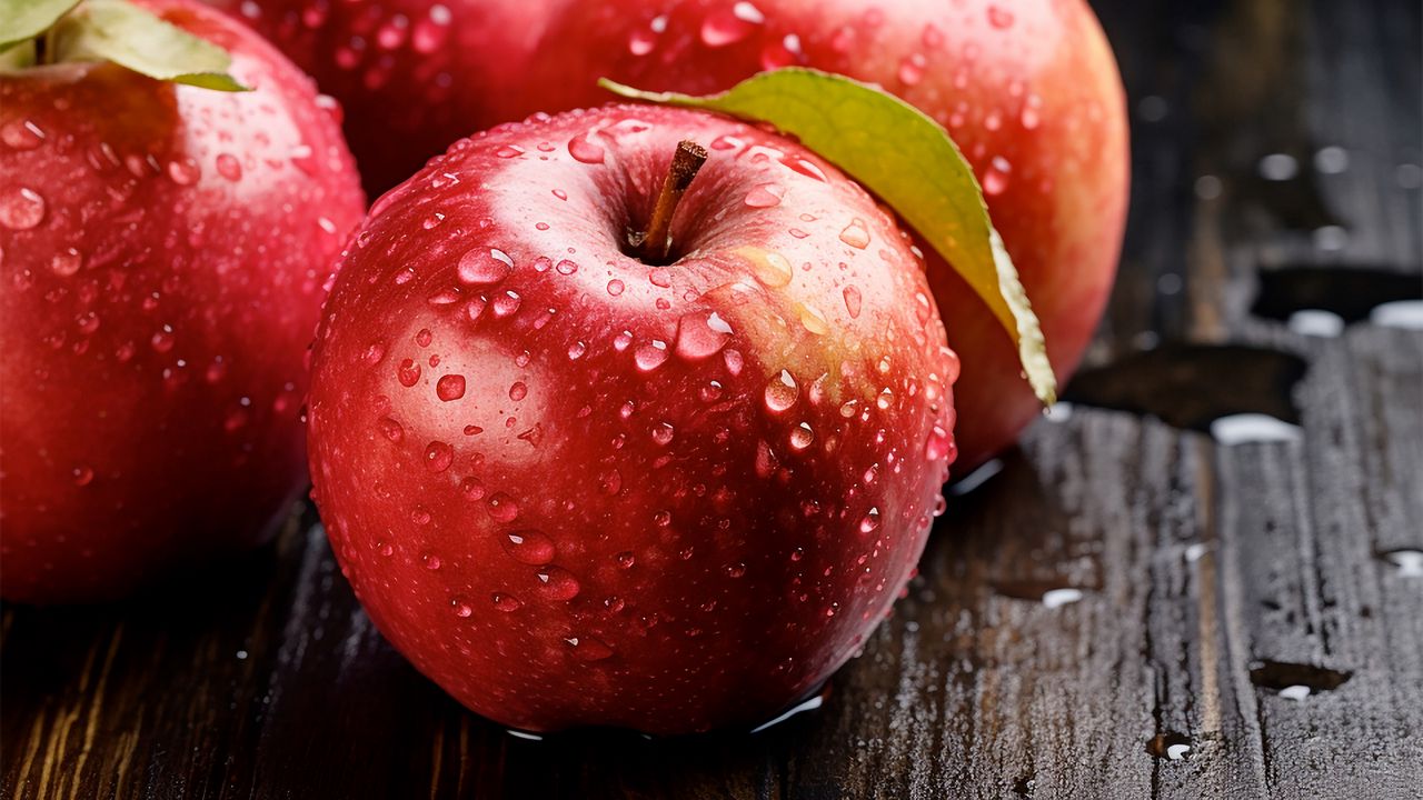 Wallpaper apples, drops, water, fruits, macro