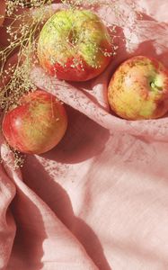 Preview wallpaper apples, fruit, branch, fabric, pink