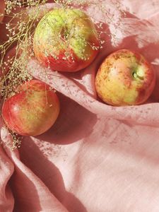 Preview wallpaper apples, fruit, branch, fabric, pink