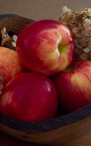 Preview wallpaper apples, fruit, red, hydrangea