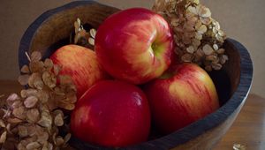 Preview wallpaper apples, fruit, red, hydrangea