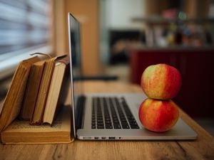 Preview wallpaper apples, fruits, laptop