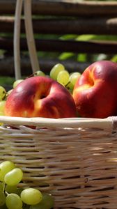 Preview wallpaper apples, grapes, basket, crop