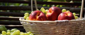 Preview wallpaper apples, grapes, basket, crop