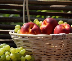 Preview wallpaper apples, grapes, basket, crop
