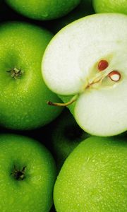 Preview wallpaper apples, green, fruit, drops, half