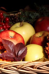 Preview wallpaper apples, mountain ash, basket, flowers