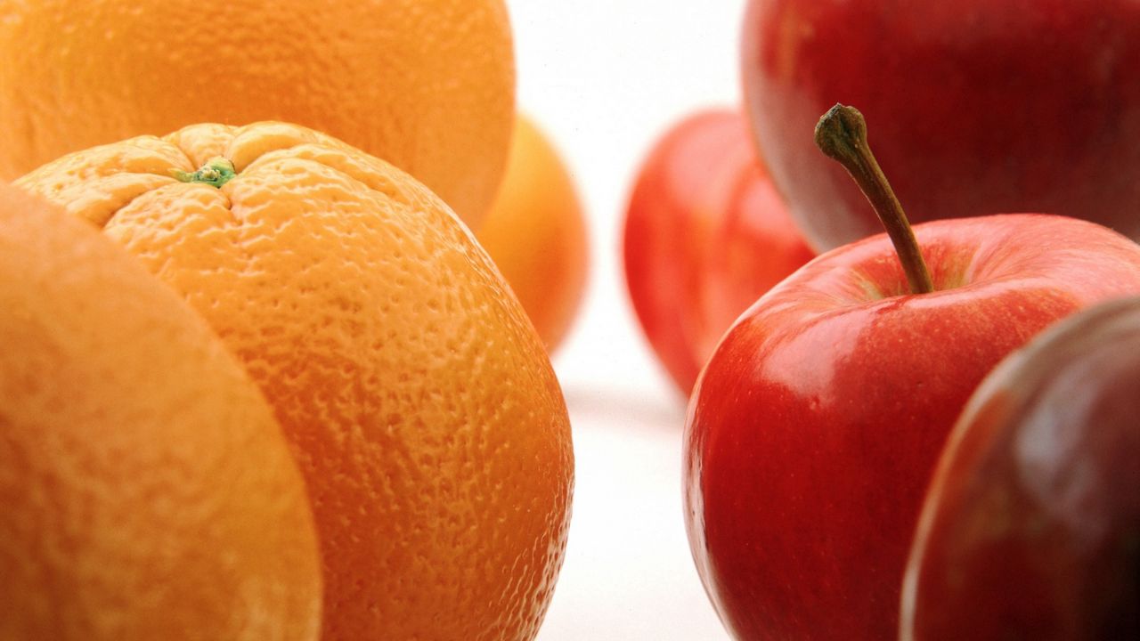 Wallpaper apples, oranges, fruit, red, orange