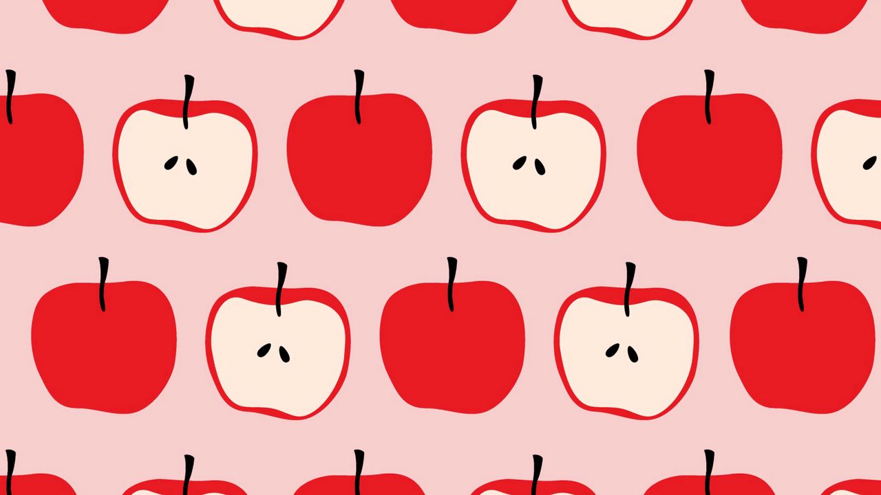 Wallpaper apples, red, pattern, fruit, halves, whole