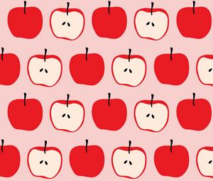 Preview wallpaper apples, red, pattern, fruit, halves, whole