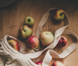 Preview wallpaper apples, string bag, fruit, red, green