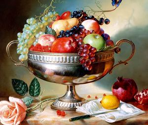 Preview wallpaper apples, vase, fruit, pomegranate, grapes