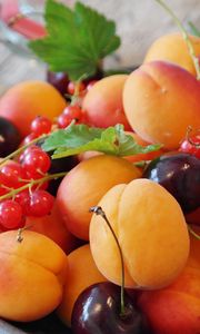 Preview wallpaper apricots, cherries, currants, fruit, berries