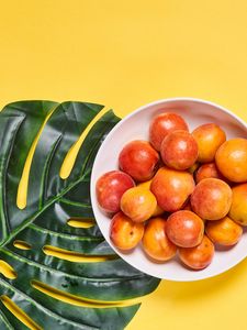 Preview wallpaper apricots, fruit, bowl, fresh, yellow