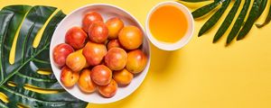 Preview wallpaper apricots, fruit, bowl, fresh, yellow