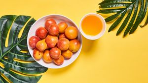 Preview wallpaper apricots, fruit, bowl, fresh, yellow