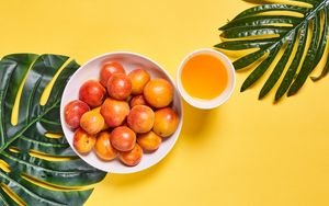 Preview wallpaper apricots, fruit, bowl, fresh, yellow