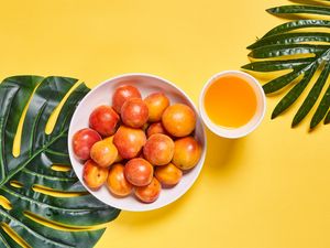 Preview wallpaper apricots, fruit, bowl, fresh, yellow