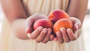 Preview wallpaper apricots, fruit, ripe, hands