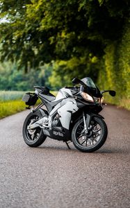 Preview wallpaper aprilia, motorcycle, bike, white, black, side view