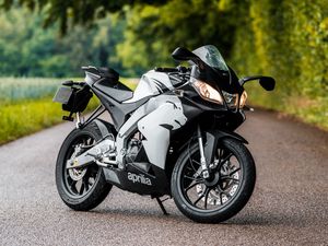 Preview wallpaper aprilia, motorcycle, bike, white, black, side view