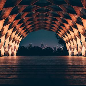 Preview wallpaper arch, architecture, construction, grid, backlight, city, view